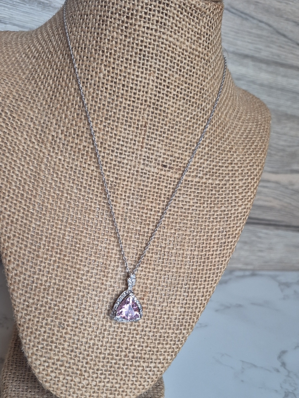 925 Sterling Silver Necklace with Pink Triangle Gem Pendant